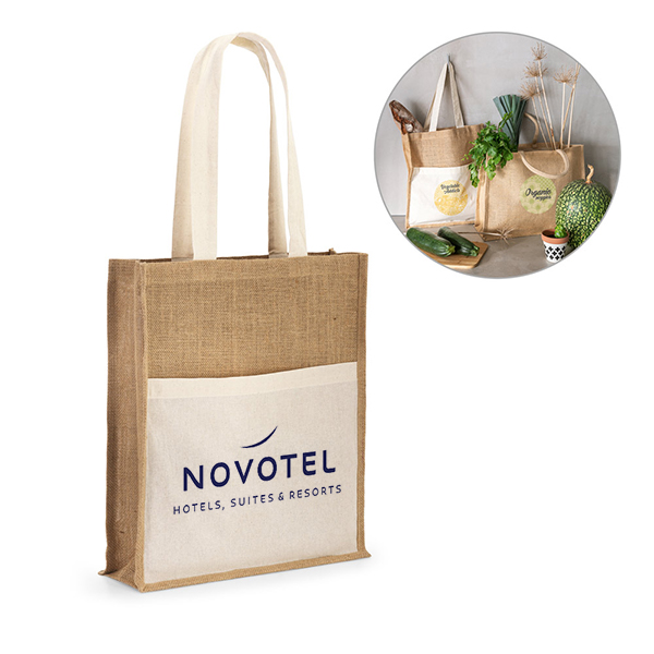 Sacola juta com bolso frontal Personalizada
